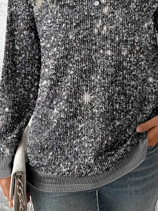 Women Long Sleeve V-neck Polka Dot Printed Graphic Button Fake 2in1 Tops