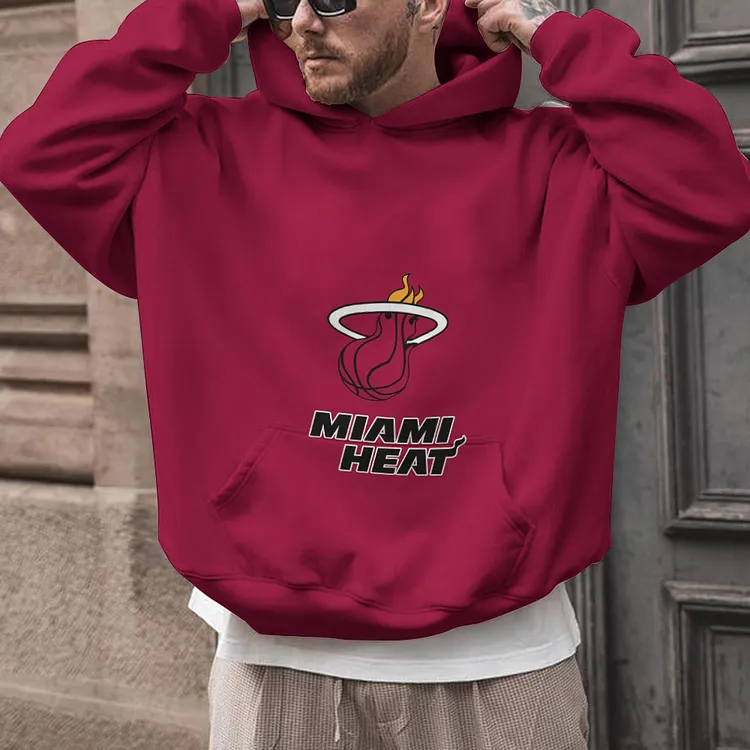 Miami Heat Printed Hooded Pocket Pullover Hoodie
