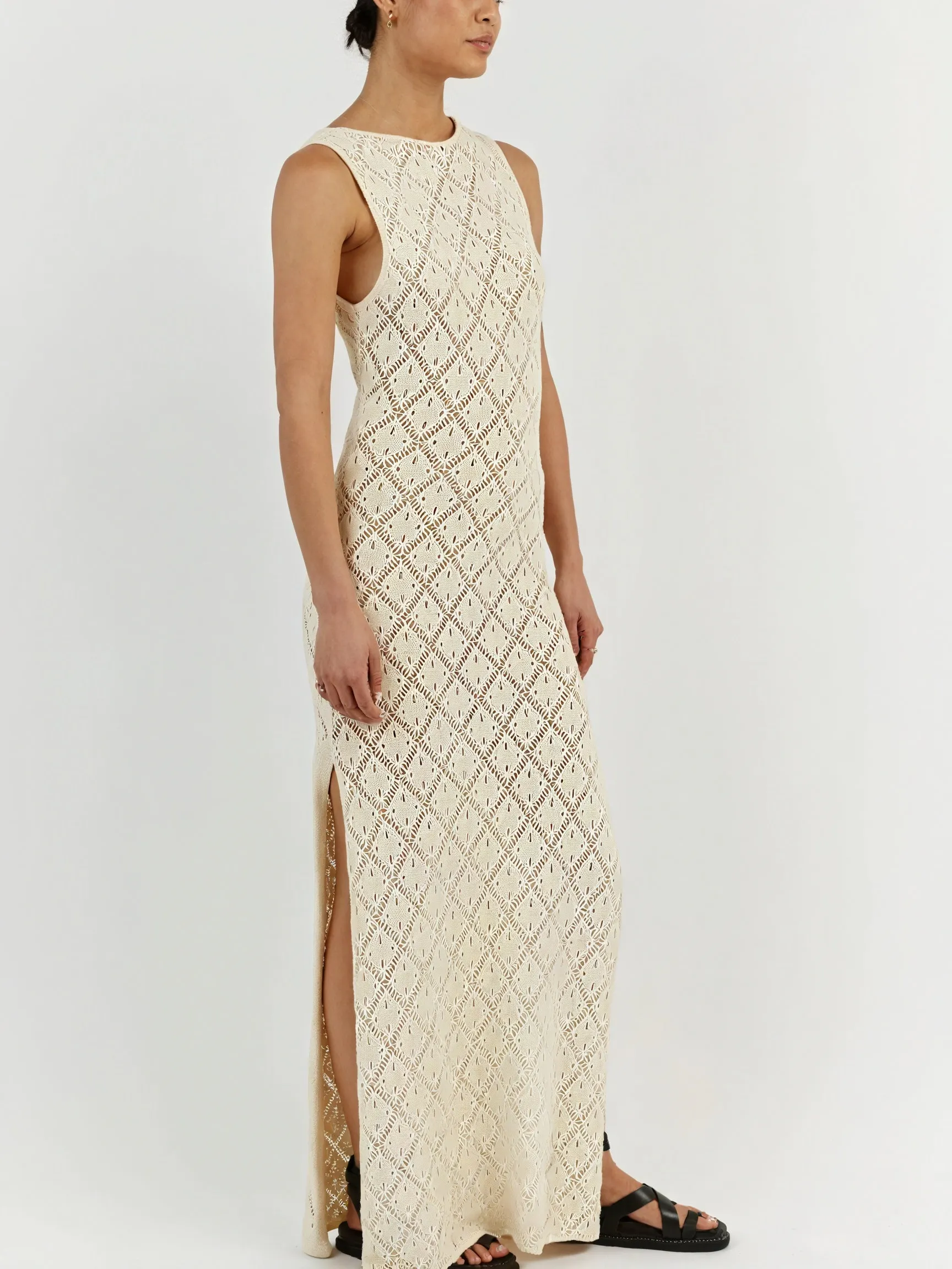 Damen Maxikleid – Ärmellos, Strick, Offenes Lochstrick-Design-83712-ec37fc37-321f-4c13-9fbf-889d822c6161