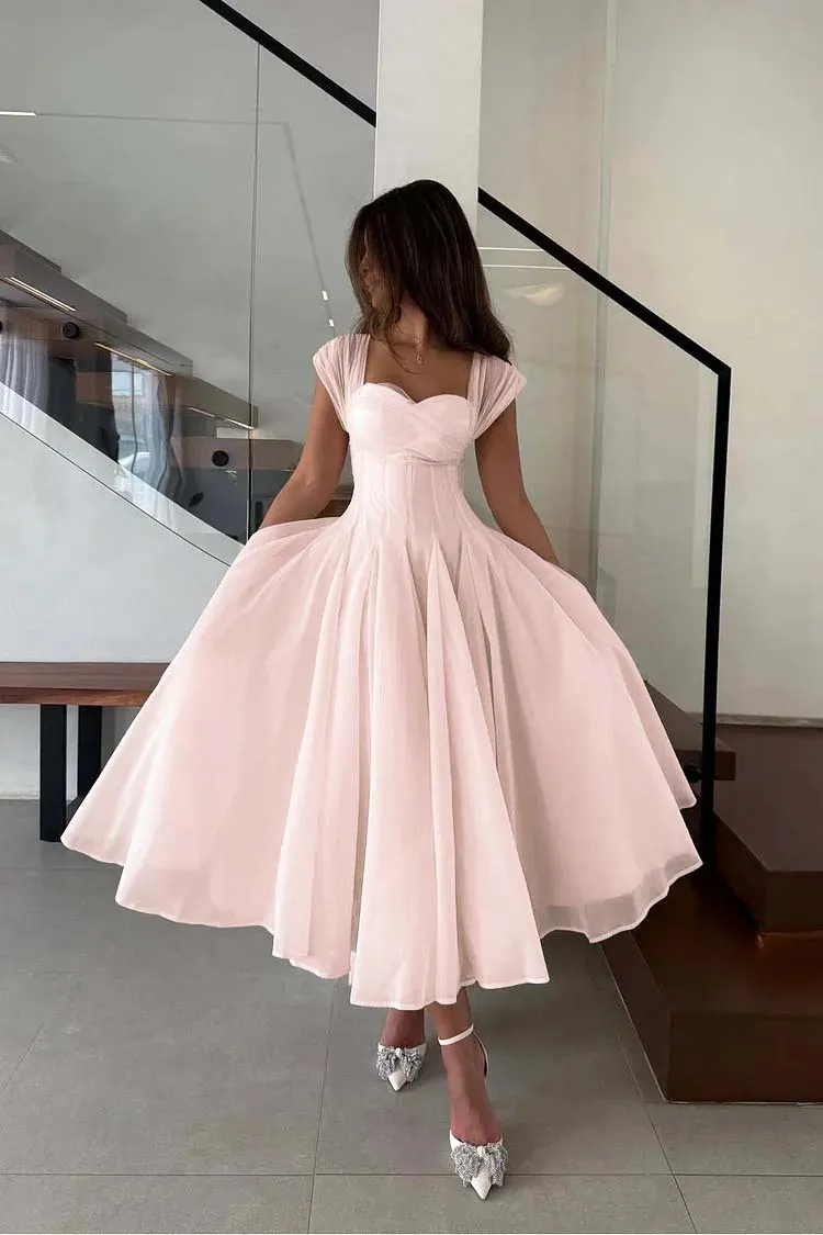 Lvs&Broner Chiffon Wide Straps Sweetheart Sleeveless High Waist Long A Line Prom Dress