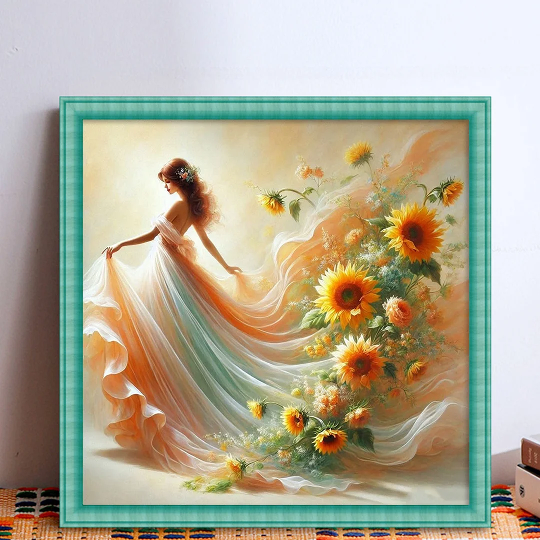 Orange Flower Girl Full 11CT DIY Stamped Cross Stitch Kits 45x45cm Home Decor