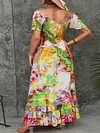 Tie-Dyed V-Neck Empire Elegant Short Sleeve Maxi Dress
