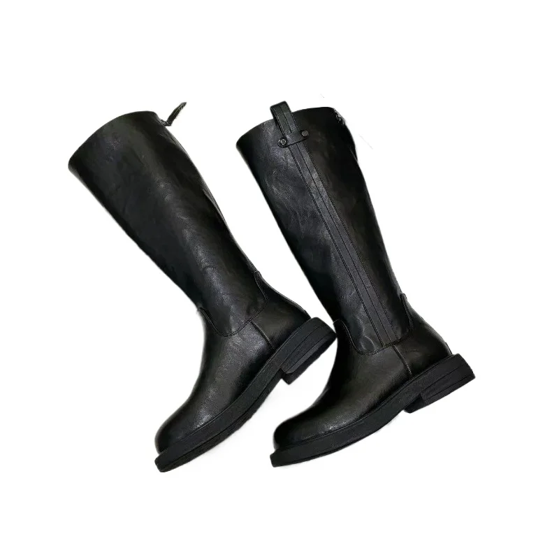 Megaarcadee 2025 Hot Sale Ladies Shoes Modern Women's Boots Classics Knee-High Boots Women Sewing Round Toe Back Zip Low Heel Shoes Women