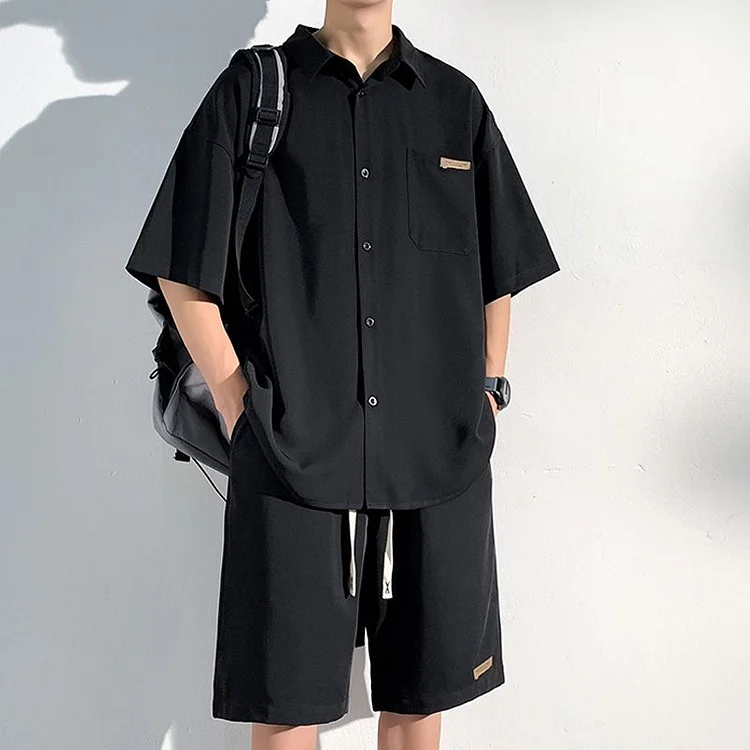 Men’s Cool Ice Silk Short Sleeve Shirt and Shorts 2-piece Set