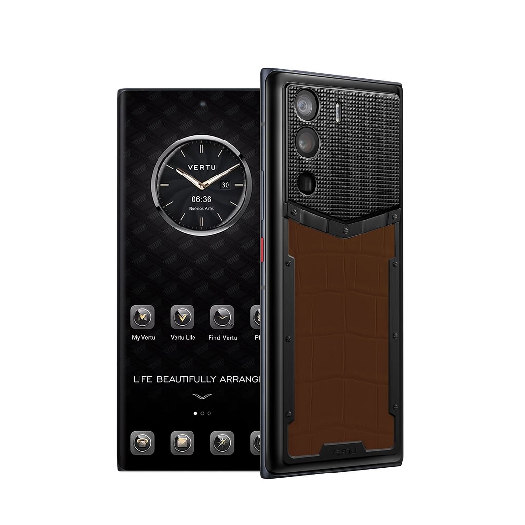 VERTU METAVERTU RED BROWN ALLIGATOR LEATHER 5G WEB3 PHONE WITH CLOUS DE PARIS