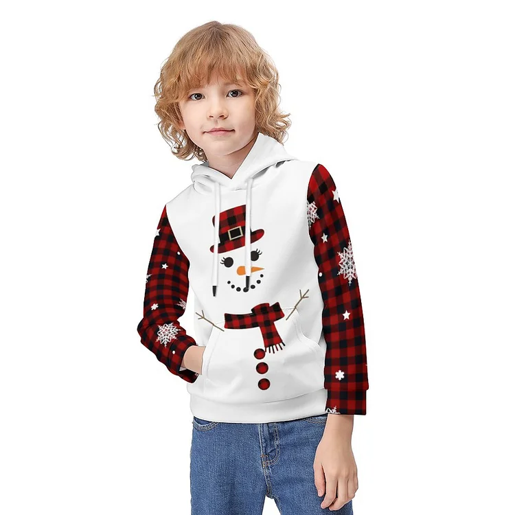 Hoodie for Kids Snowman Snow Red Plaid