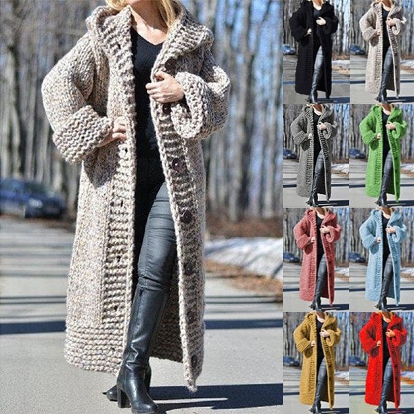 New Fashion Women Autumn Winter Long Sleeve Knitted Cardigan Coat Casual Streetwear Hooded Sweater Coat Plus Size - Shop Trendy Women's Fashion | TeeYours