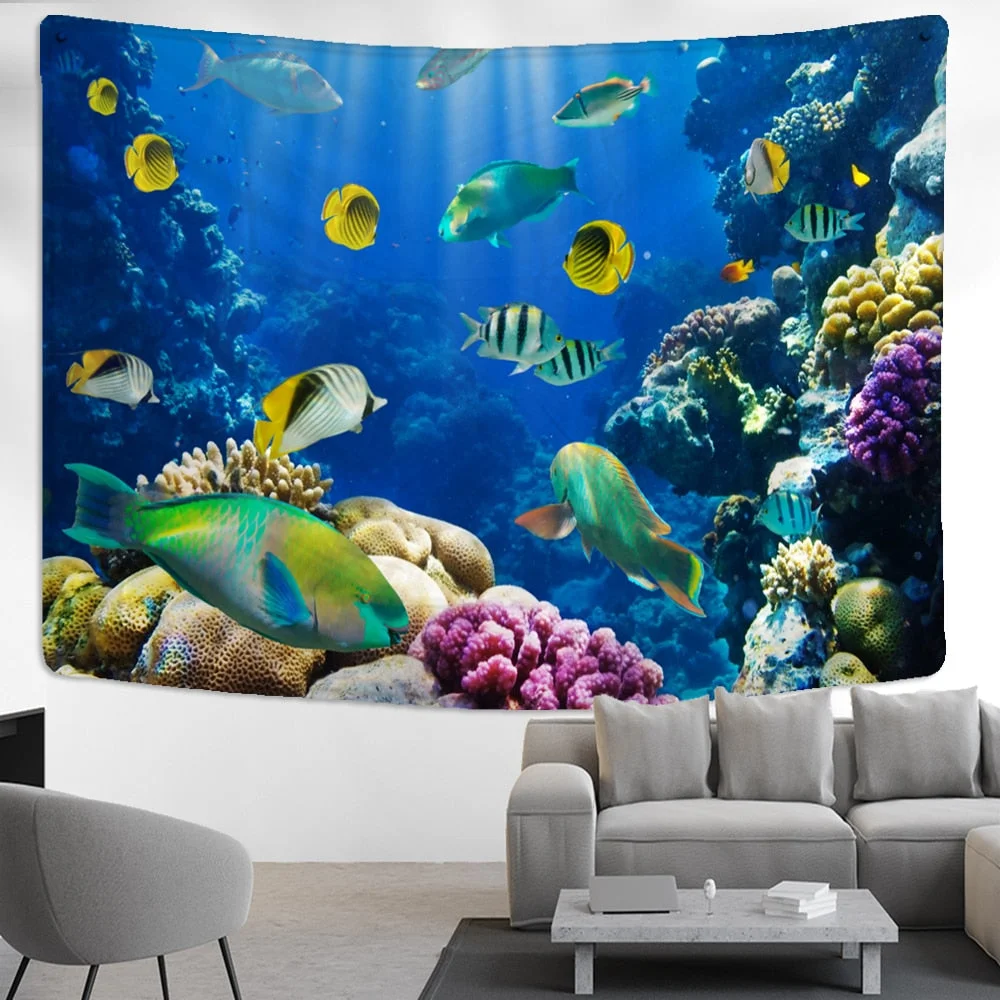 Underwater World Tapestry Wall Hanging Bohemian Hippie Tapiz Aesthetic Art Bedroom Dormitory Home Decor