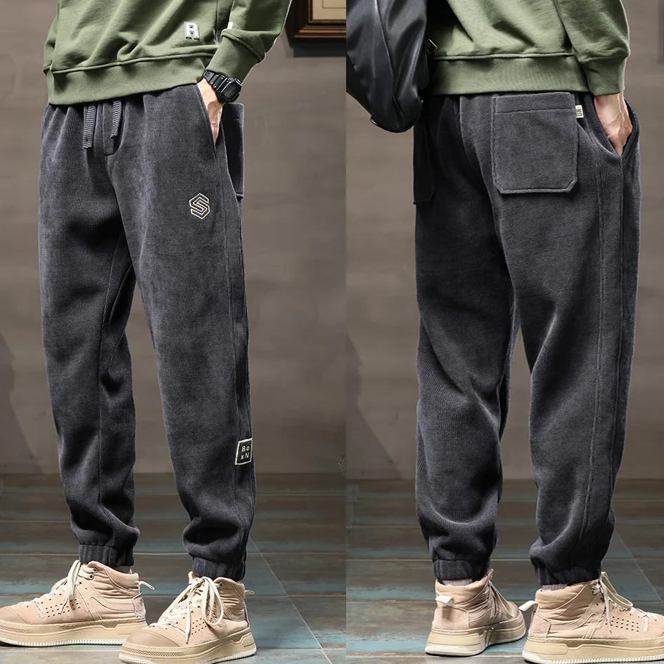 Tide brand tooling corduroy plus velvet thick casual trousers