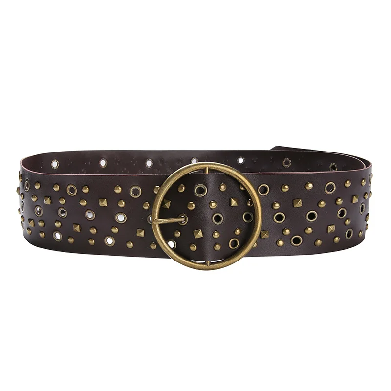 Ueong Girls Fashionable Retro Rivet Ring PU Leather Belt 2024 Sexy Waist Elastic Waist Seal Accessories Belt
