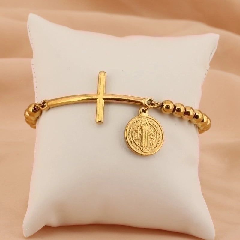 Basic Streetwear Cross Stainless Steel 18K Gold Plated Bracelets In Bulk