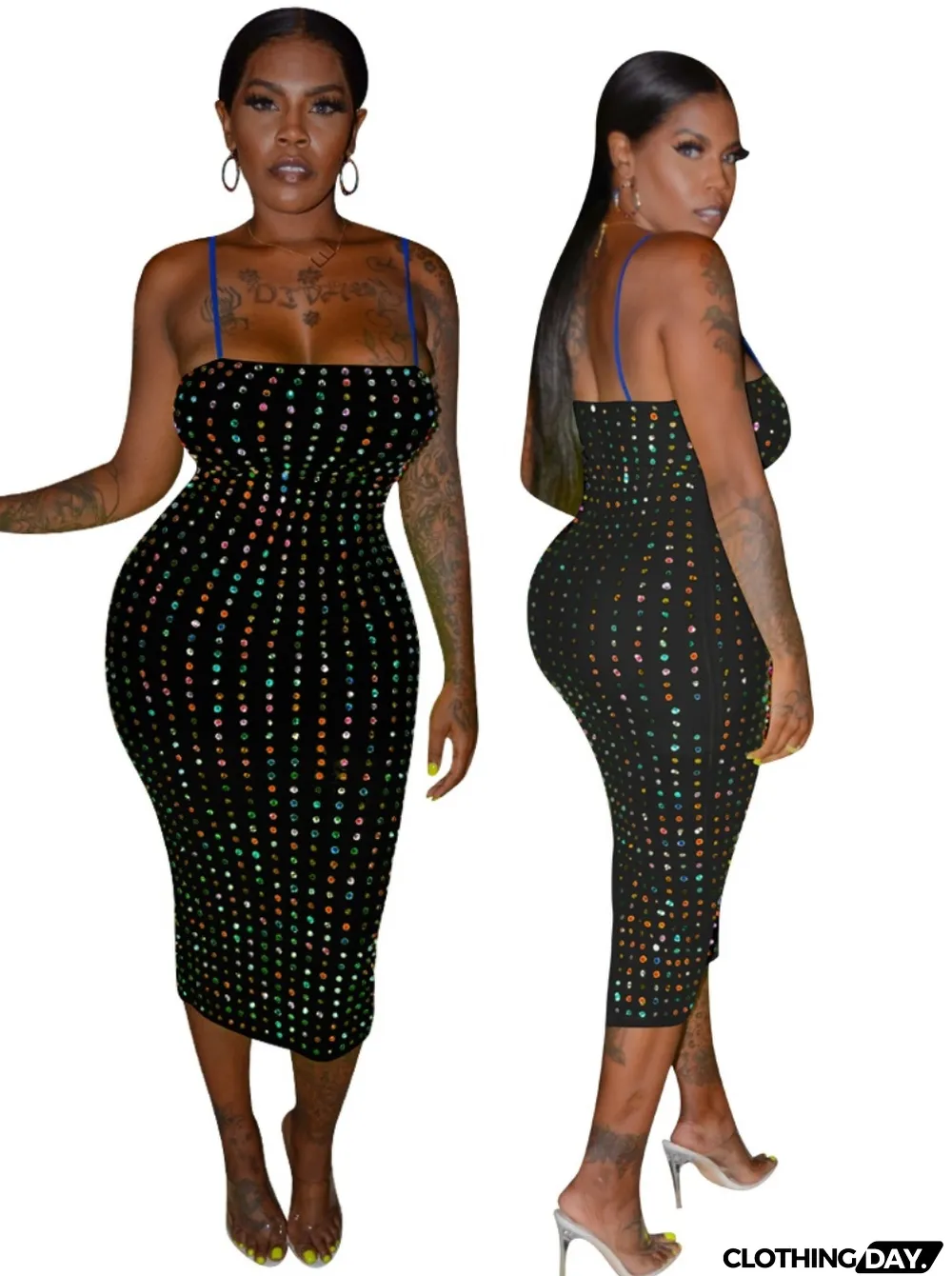 Sexy Beaded Strap Midi Dress