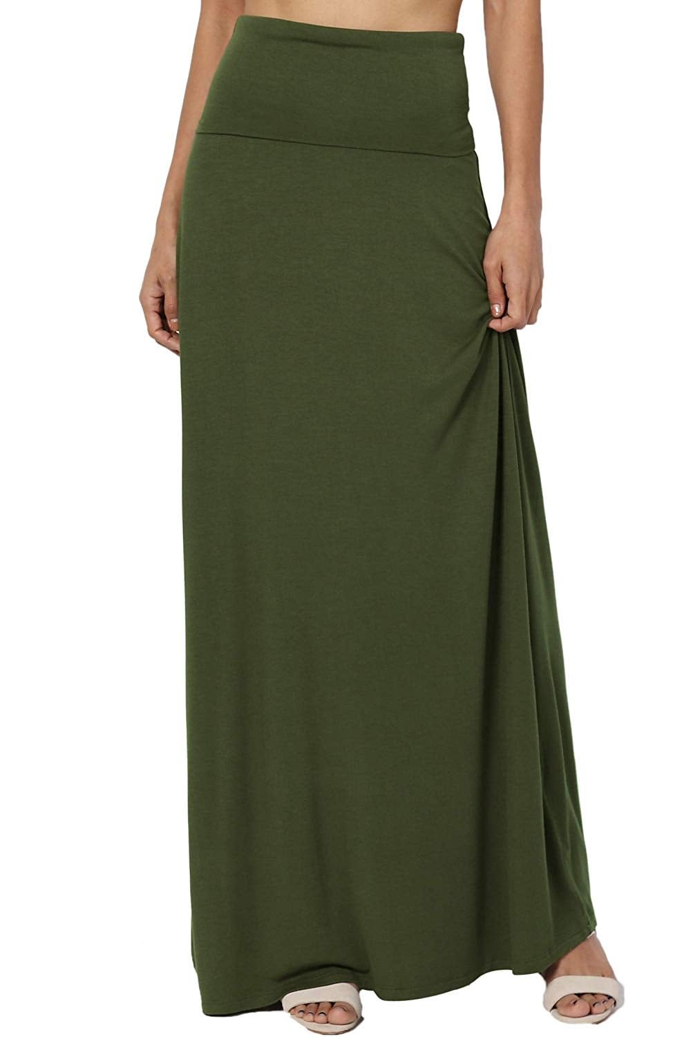 S~3XL Women's Casual Lounge Solid Draped Jersey Relaxed Long Maxi Skirt
