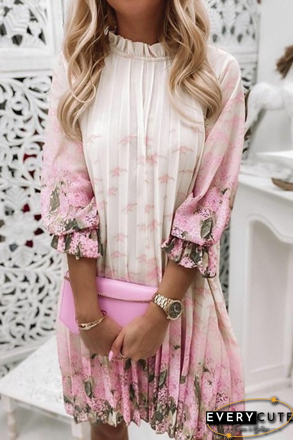 Casual Print Patchwork O Neck Straight Dresses(5 Colors)