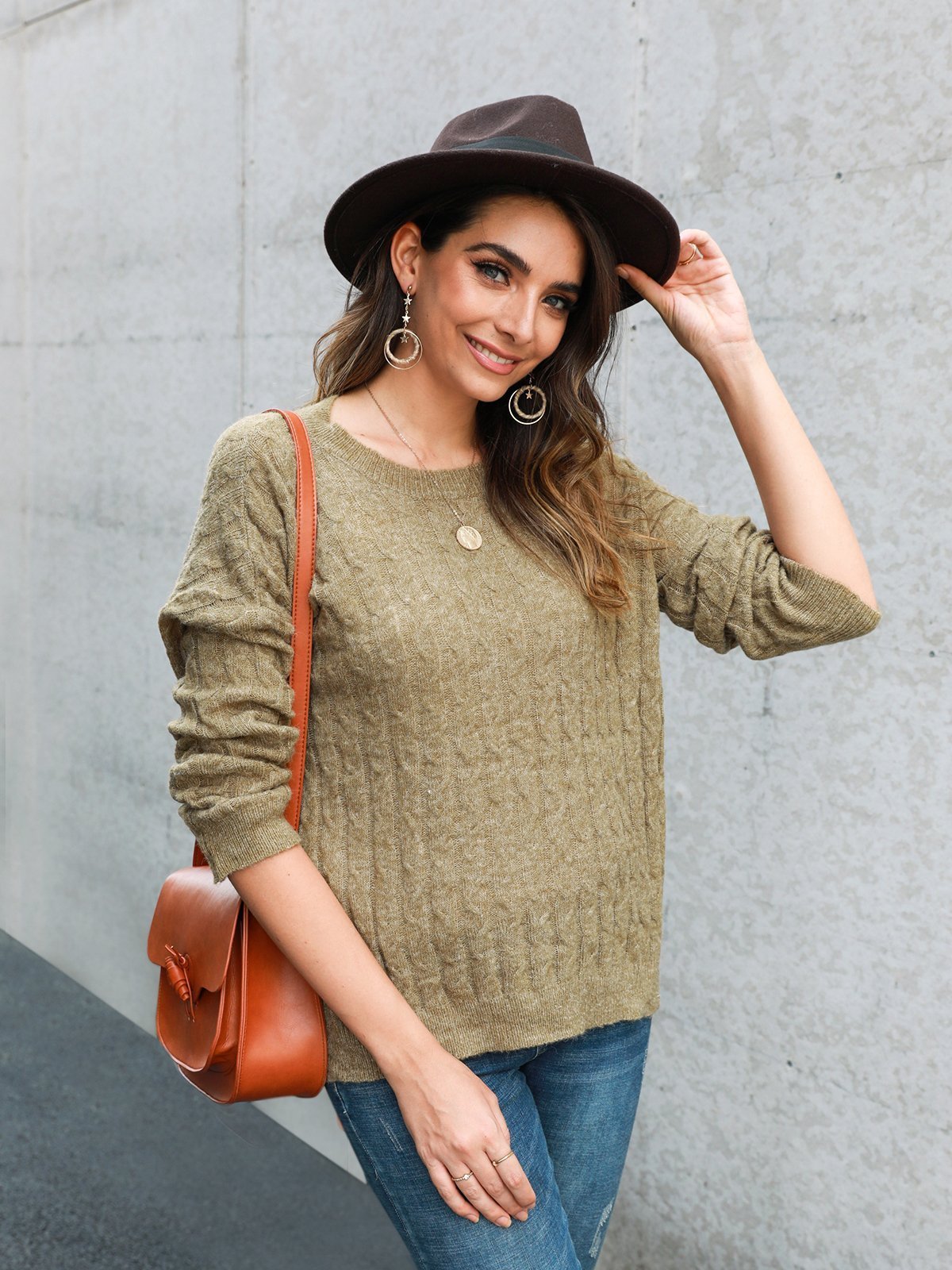 Sweet Crew Neck Knitted Knitted Sweater