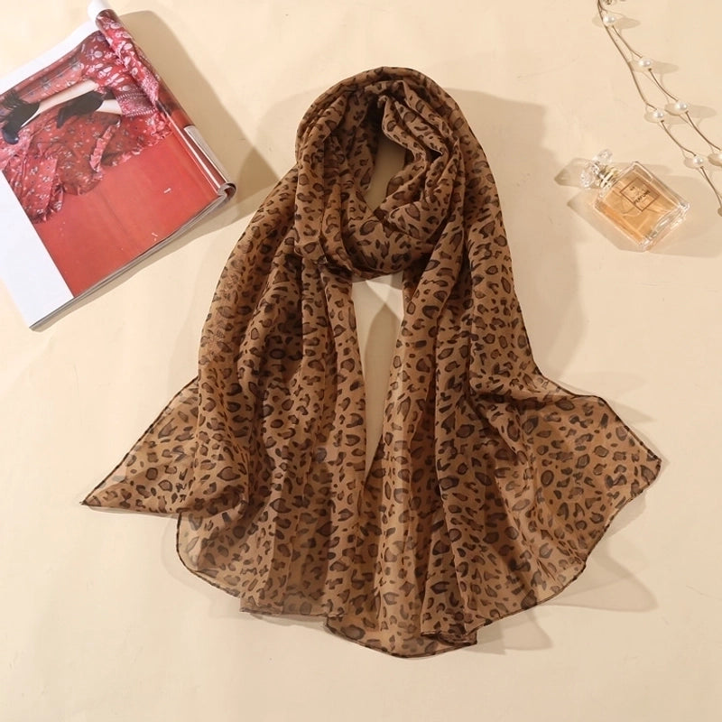 Sand Scarf Summer Small Scarf Dual-use Korean Style Small Scarf Classic Leopard Chiffon Scarf Women Thin Shawl