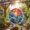 (18.5cm)DIY Acrylic Jigsaw Puzzle Window Hanging with Hanging Chain DIY Stained Glass Decoration Round Window Puzzle Decor for DIY Craft Project (Stained Glass Sea Wave)