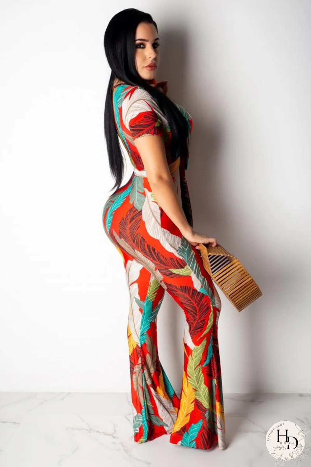 Yellow Polyester Fashion Sexy Patchwork Print Boot Cut Short Sleeve Two-piece Pants Set