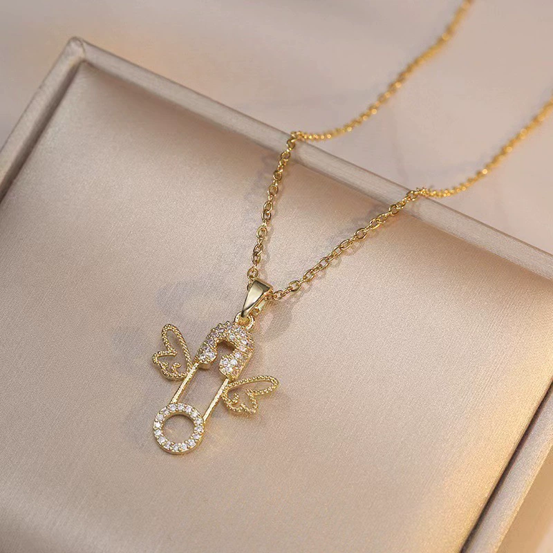 Angel Wings Zirconia Gold-Plated Necklace