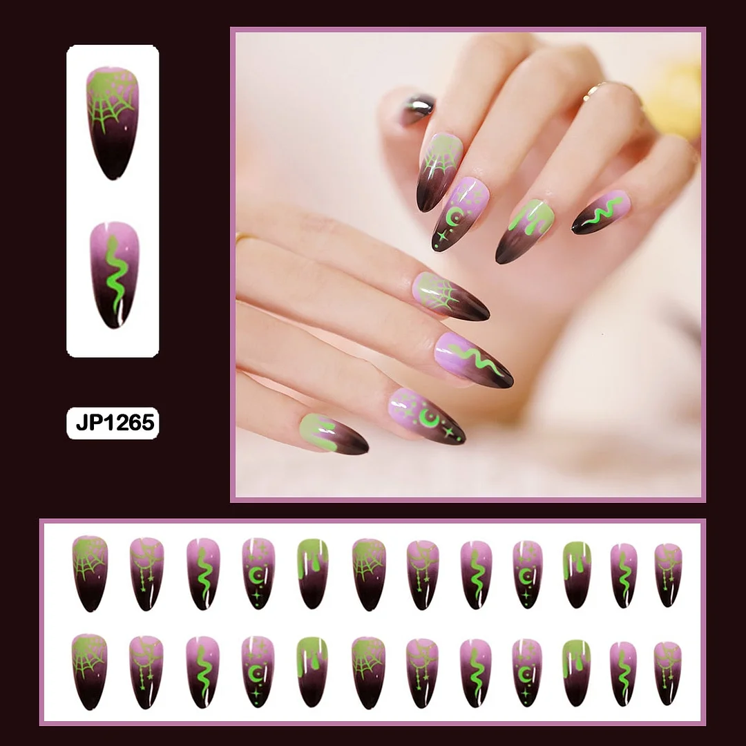 24PCS Dark Punk False Nails with Glue Gradient Long Detachable Fire Stick on Nails Skull Flame  Art DIY Fashion Manicure Tool-Nail Inspo
