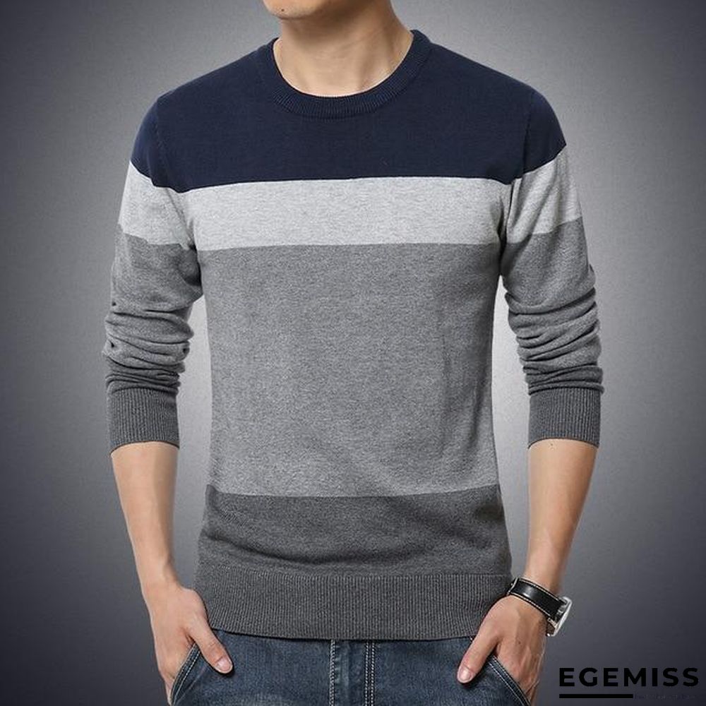 Casual Men's Sweater O-Neck Striped Slim Fit Knittwear | EGEMISS