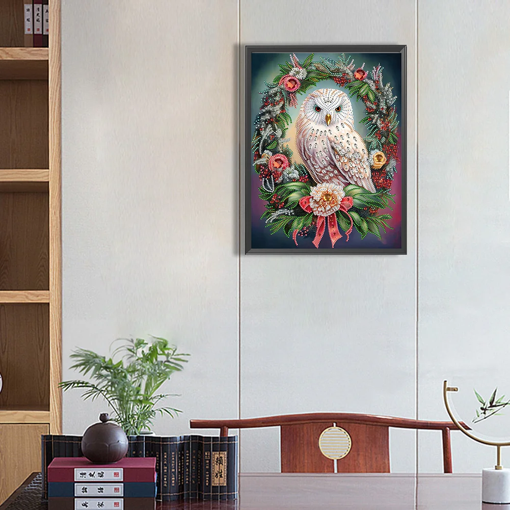 Diamond Painting - Partial Special Shaped Drill - Xmas Owl Wreath(Canvas|30*40cm)