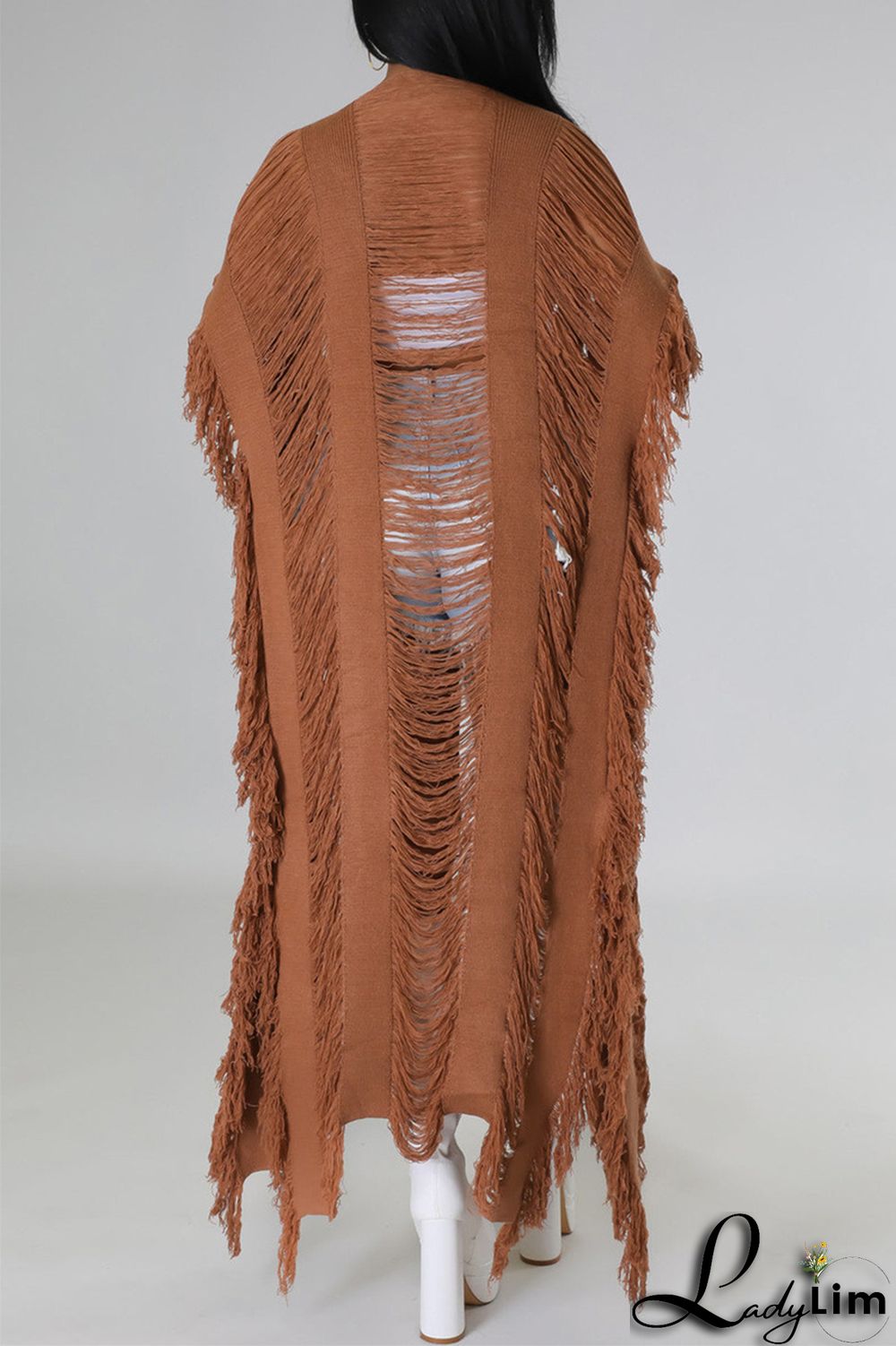 Black Fashion Casual Solid Tassel Patchwork Cardigan Outerwear