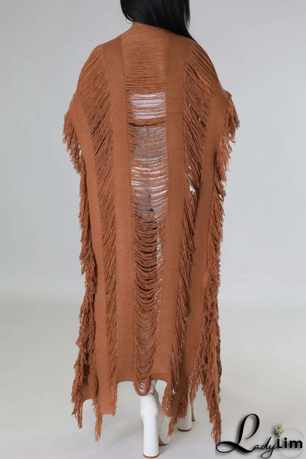 Black Fashion Casual Solid Tassel Patchwork Cardigan Outerwear