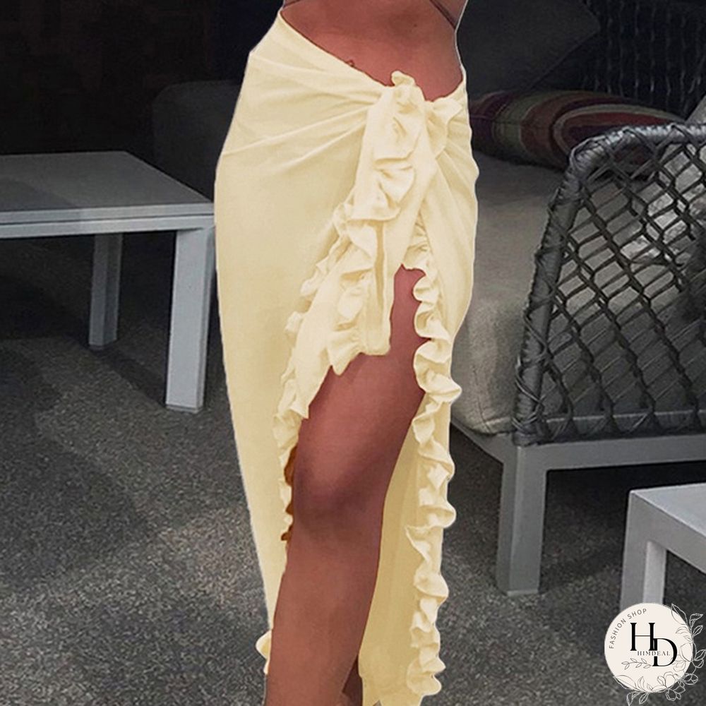 Women Fashion Summer Beach Ruffles Bikini Cover Up Chiffon Wrap Skirts