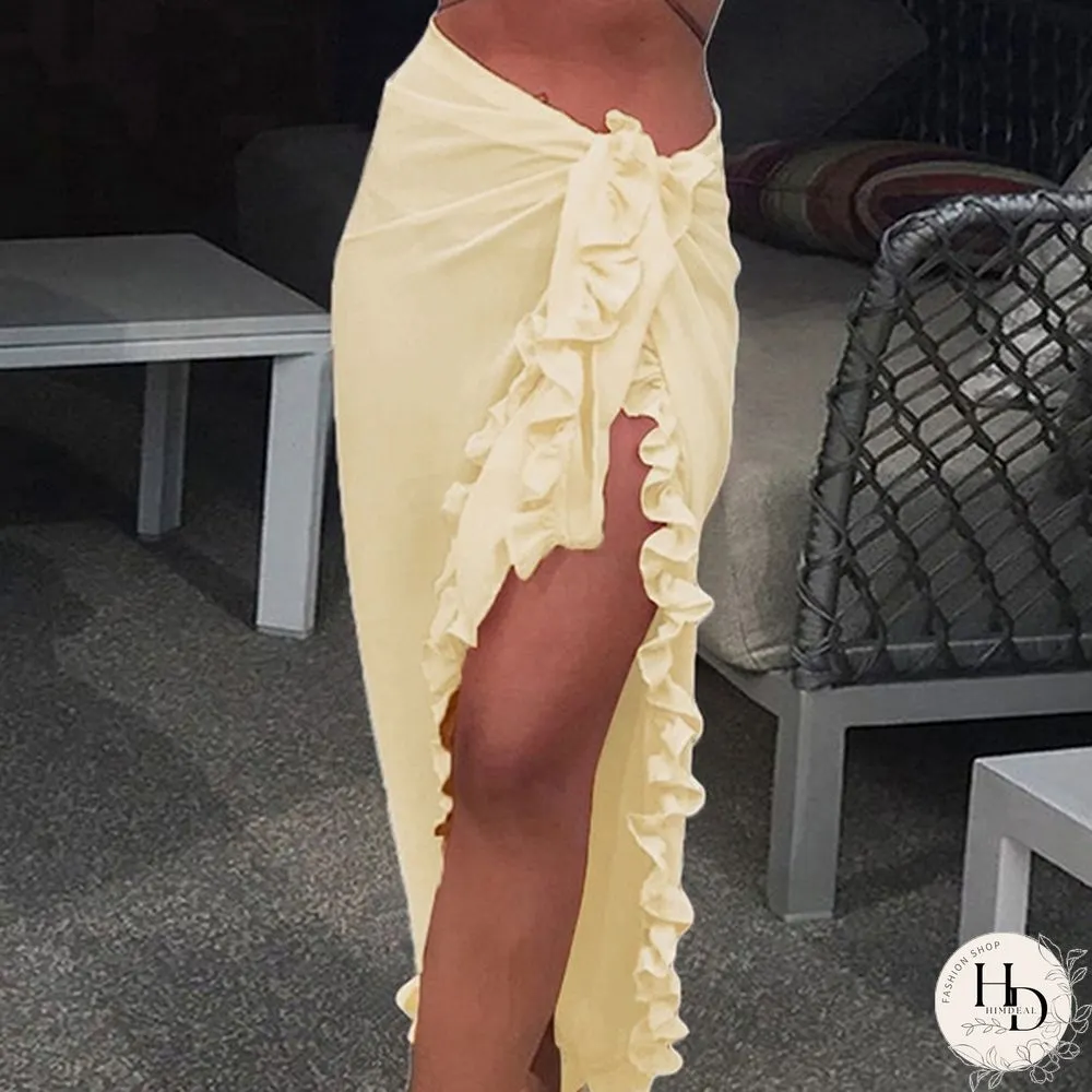 Women Fashion Summer Beach Ruffles Bikini Cover Up Chiffon Wrap Skirts