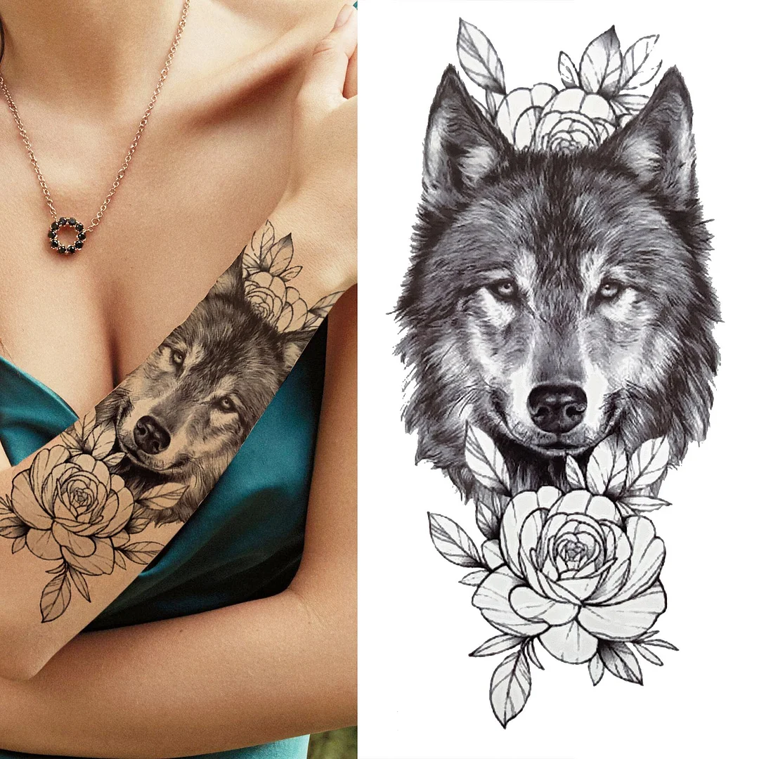 Compass Lettering Temporary Tattoos For Men Women Adult Black Wolf Arrow Flower Tattoo Sticker Fake Life Tree Body Art Tatoos