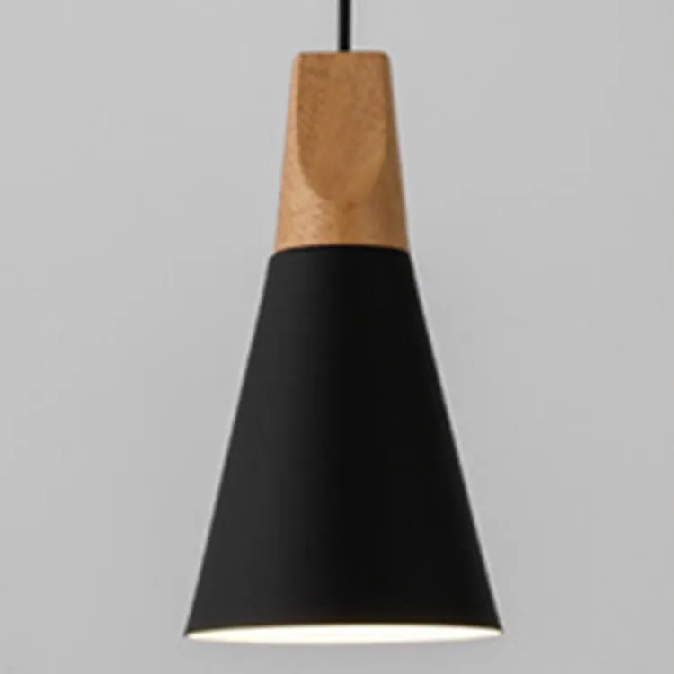 Contemporary Scandinavian Macaron Cone Round Aluminum Wood 1-Light Pendant Light For Bedroom