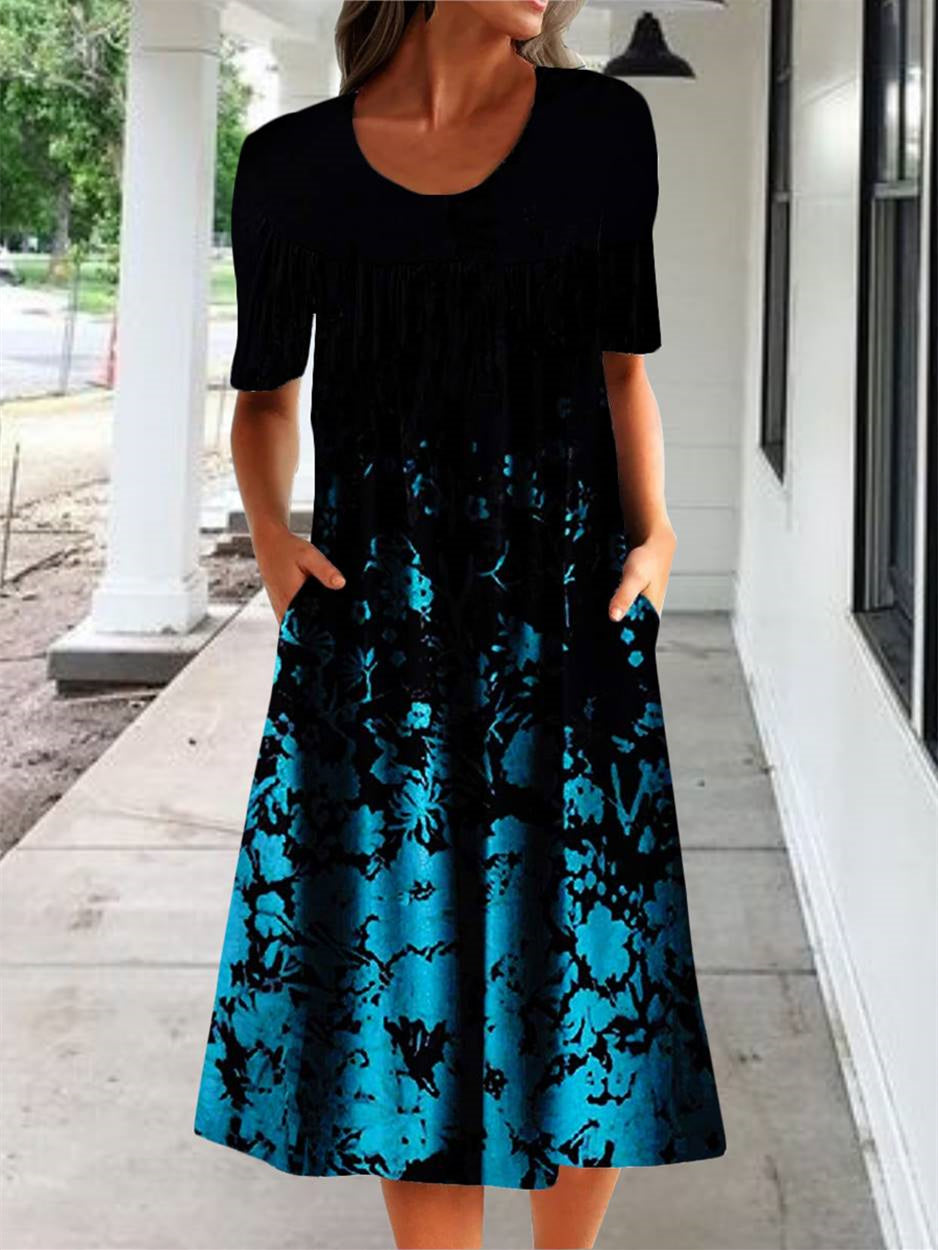 Women Half Sleeve V-neck Solid Color Dress