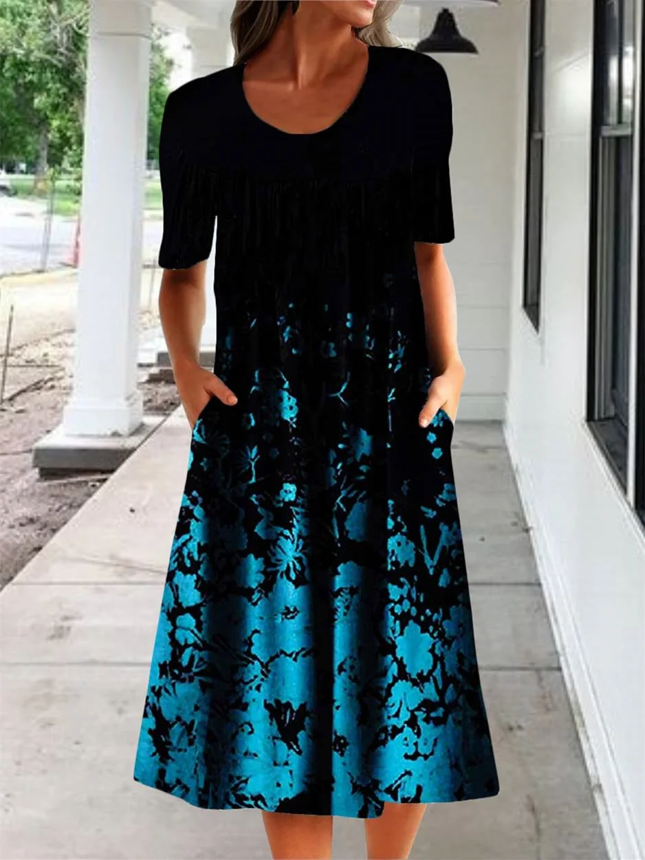 Women Half Sleeve V-neck Solid Color Dress