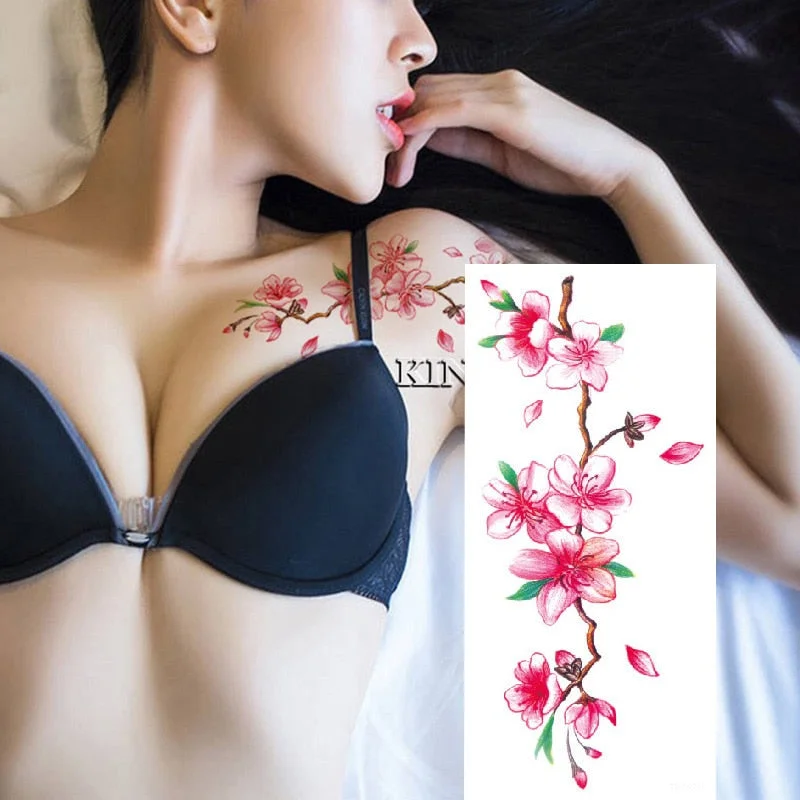 1piece Body art flash henna tattoo fake temporary tattoos stickers rose peony flowers arm shoulder tattoo waterproof women