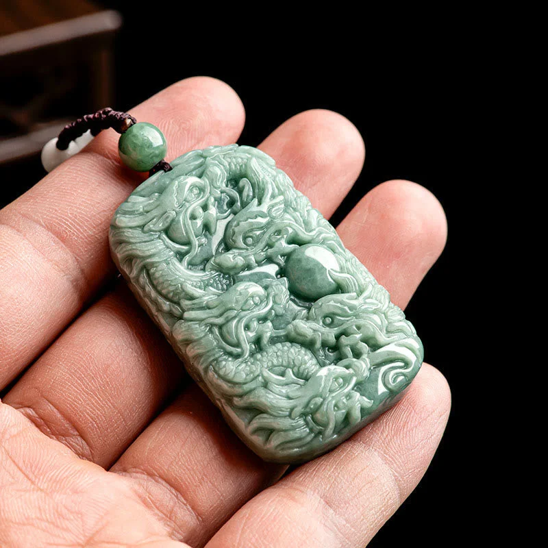 Natural Jade Nine Dragons Protection Strength Amulet Bead String Necklace Pendant
