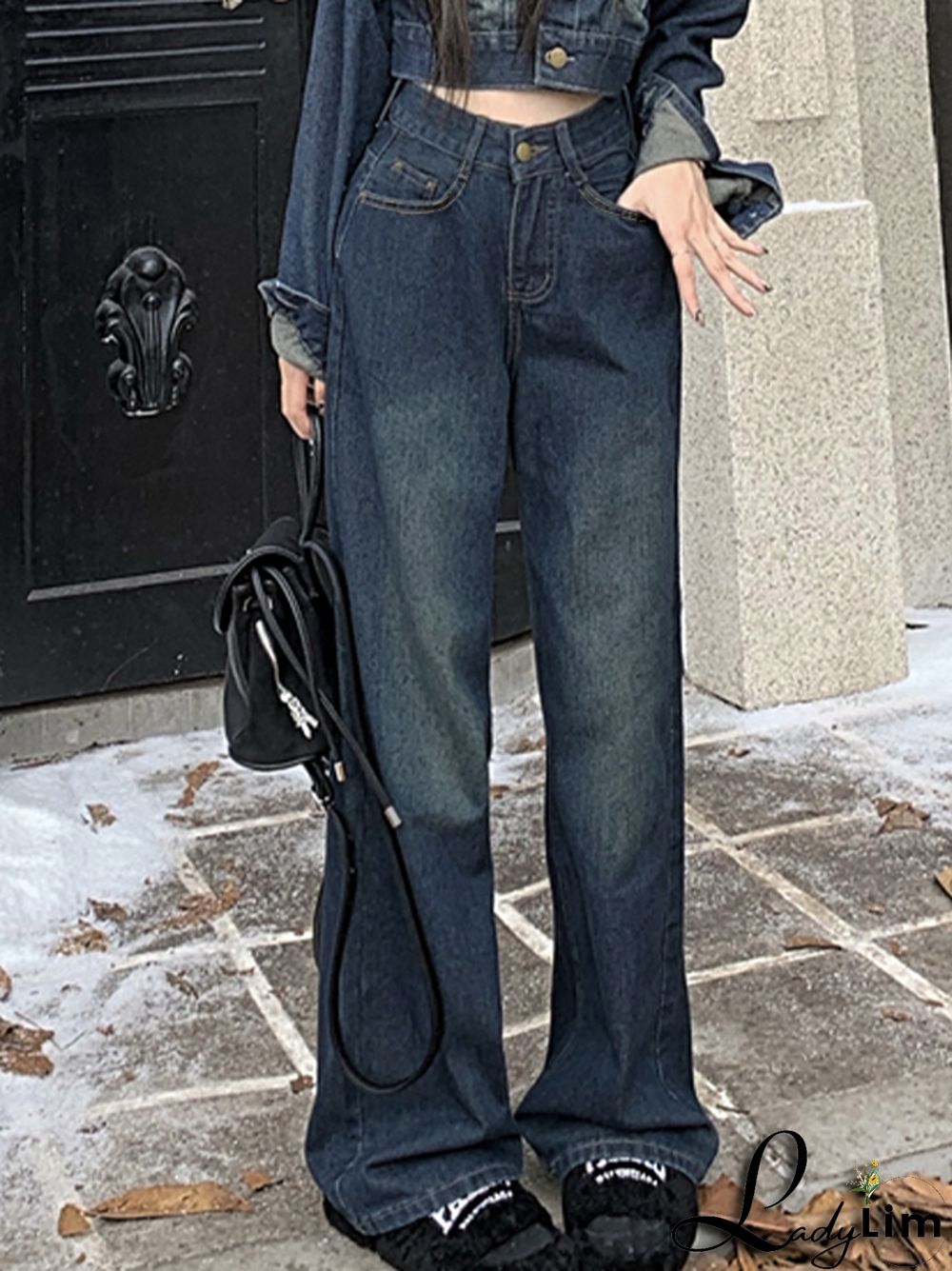 Vintage Dark Blue High Waist Mopping Boyfriend Jeans