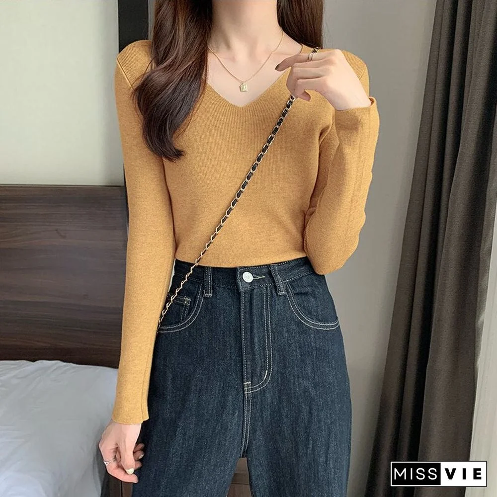 Christmas Gift autumn winte cashmere sweaters women fashion sexy v-neck pullover slim wool long sleeve knitted tops