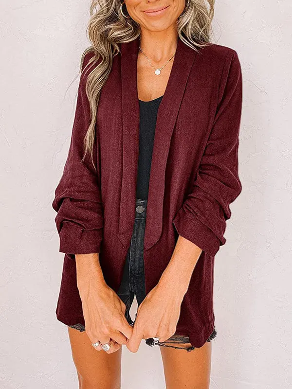 Women's Button Solid Color Stitching V-neck Long Sleeve suit Coat