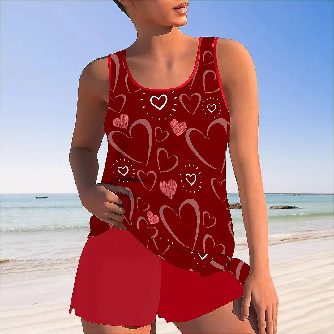 Bowknot Heart,Love,Valentine's Day Mid Waisted Tankini Set - Plus Size Available
