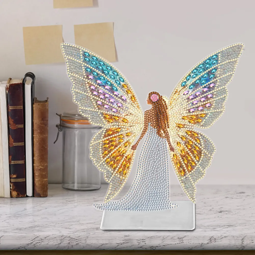 DIY Butterfly Girl Special Shape Acrylic Desktop Diamond Art Kits for Home Office Decor
