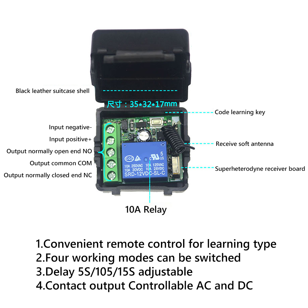 AKRK0112 315MHz Remote Control Switch 12V Relay Receiver for Garage Door