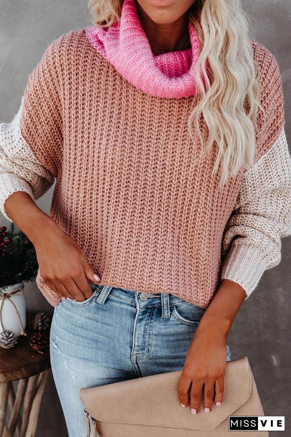 Turtleneck Color Block Casual Sweater