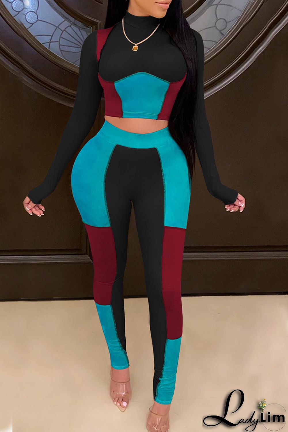 Apricot Sexy Solid Split Joint Mandarin Collar Long Sleeve Two Pieces