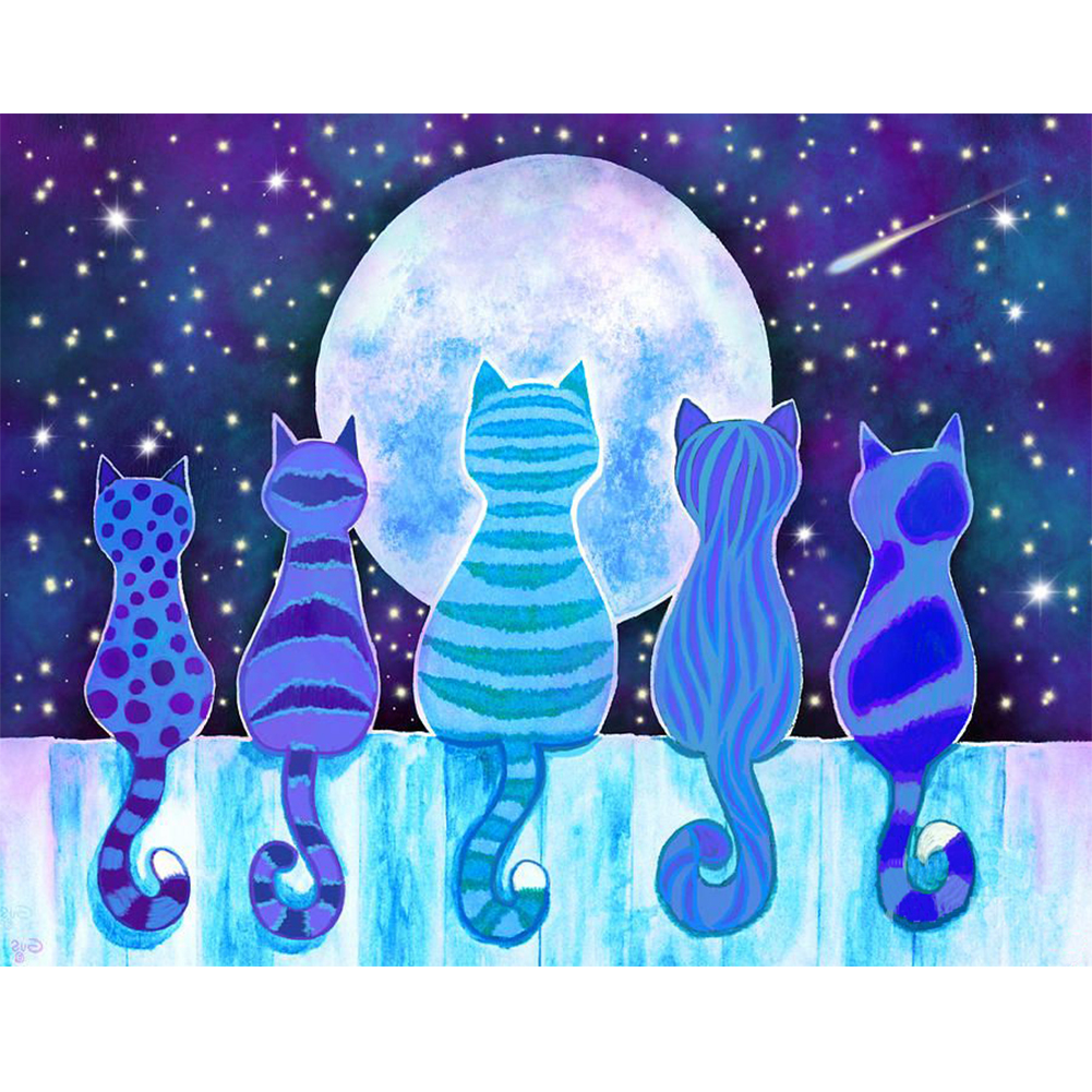 

40*30CM - Round Drill Diamond Painting - Moon Cat, 501 Original