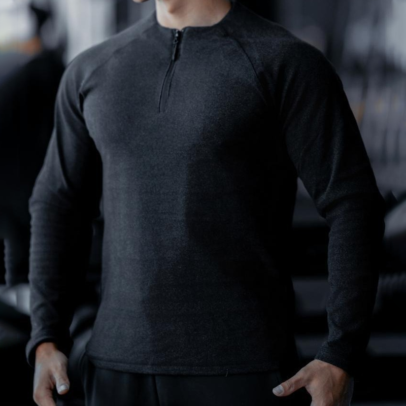 Men's Stretch Quarter Zip Long Sleeve Sports T-Shirt-inspireuse