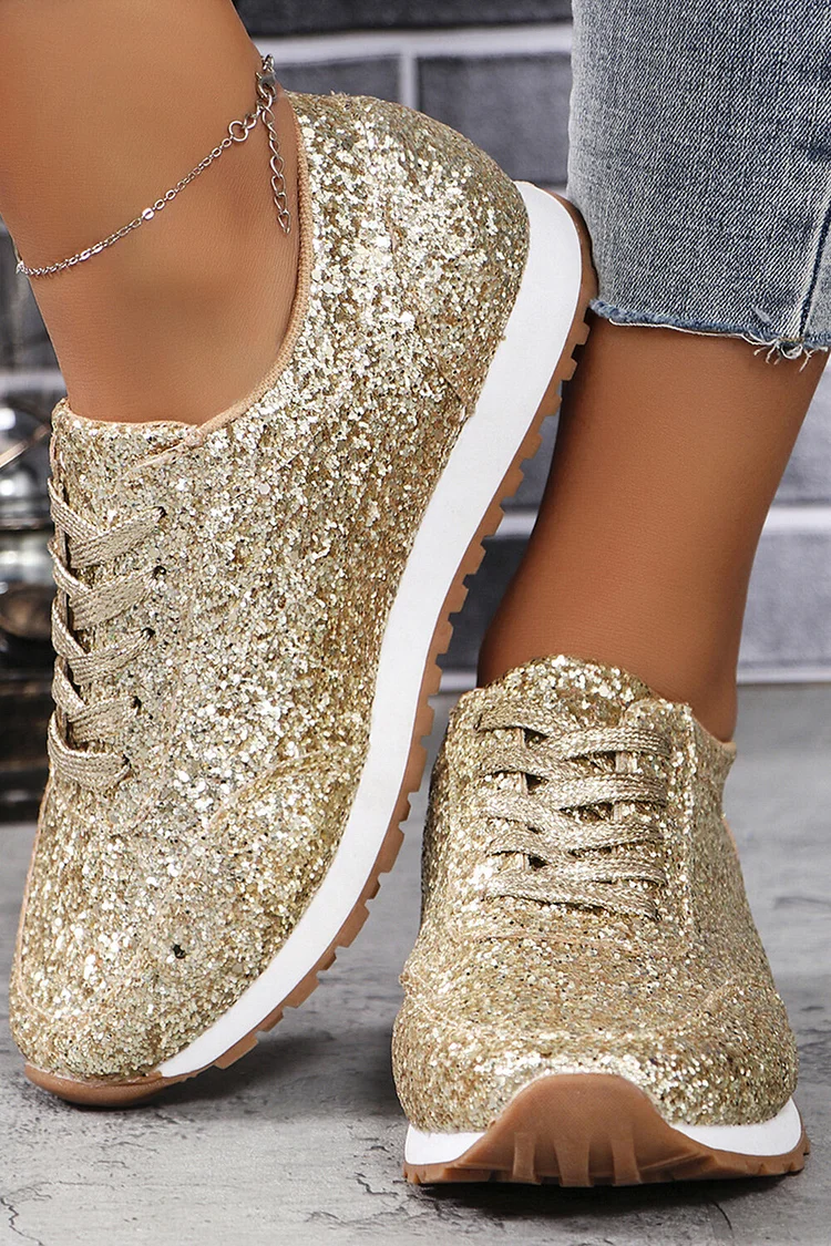 Casual Fashion Sequins Glitter Lace Up Running Shoes Sneakers 2024 - Xpluswear