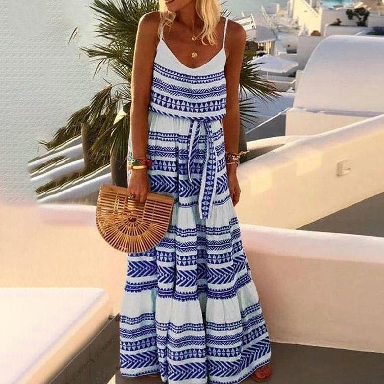 Beach Printed Spaghetti-Neck Maxi Dress | EGEMISS