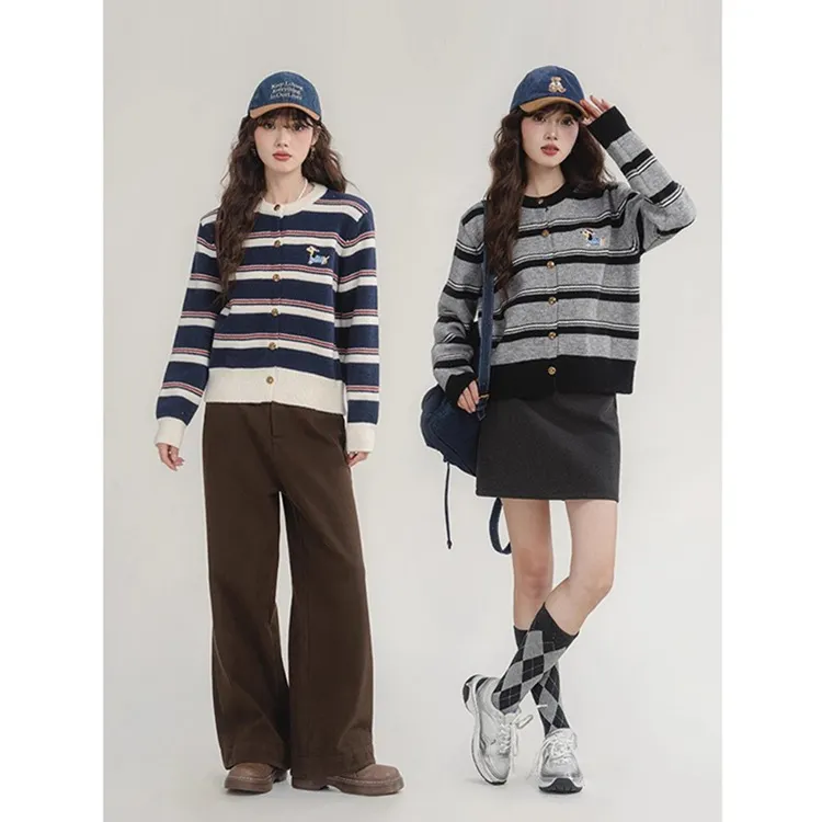 Athvotar Athvotar New Striped Knitted Shirt Small Fragrant Wind Milk Whiry Soft Sweater Cardigan Jacket Women Spring And Autumn Outside The Top