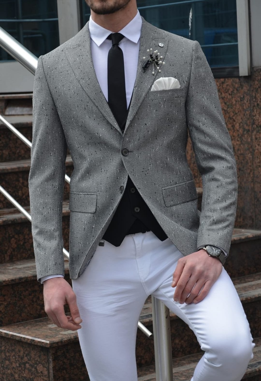 Zengi Slim-Fit Cotton Blazer in Gray